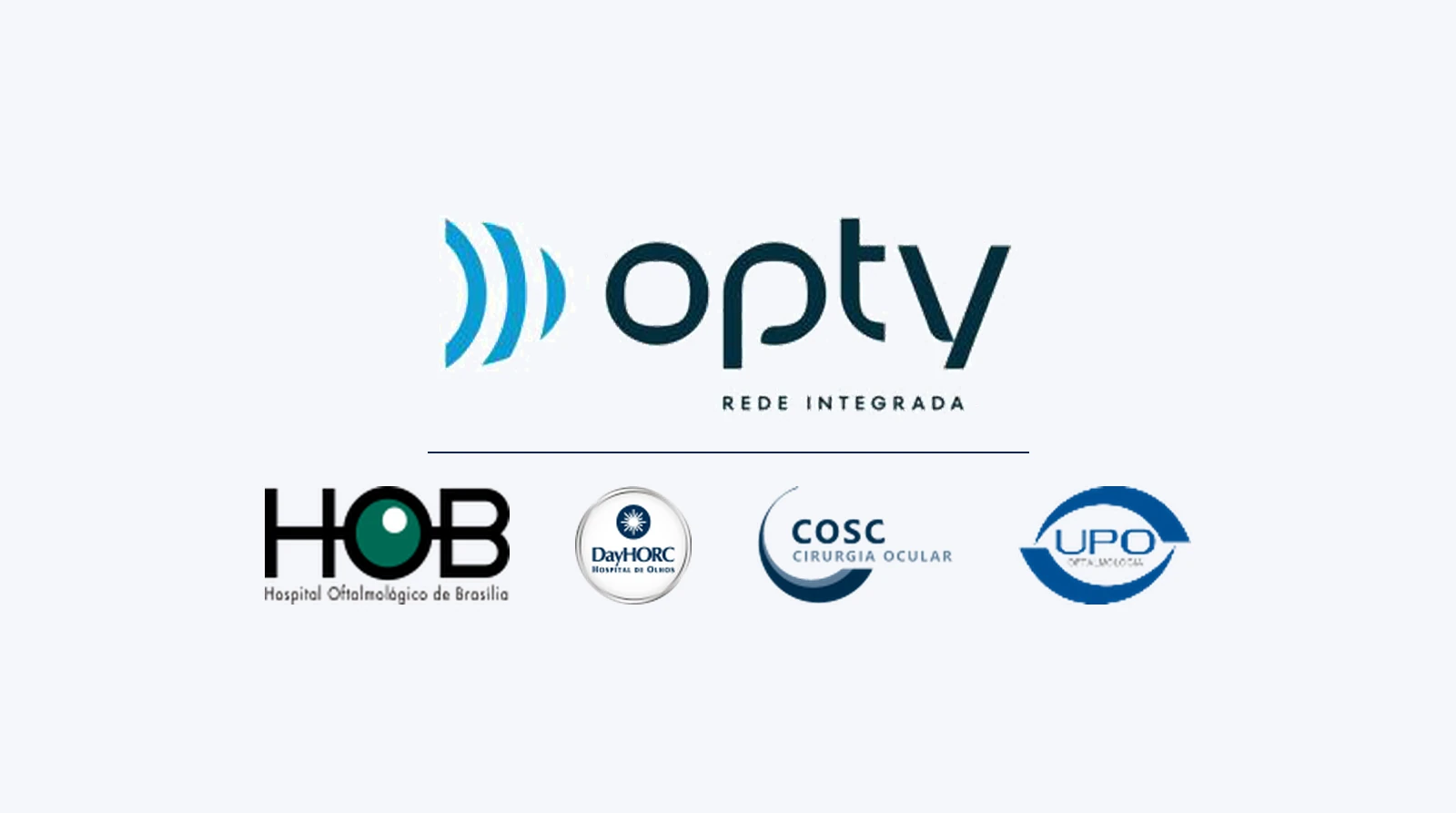Logo do Grupo OPTY ao lado dos logos das quatro instituições: HOB, DayHORC, COSC e UPO